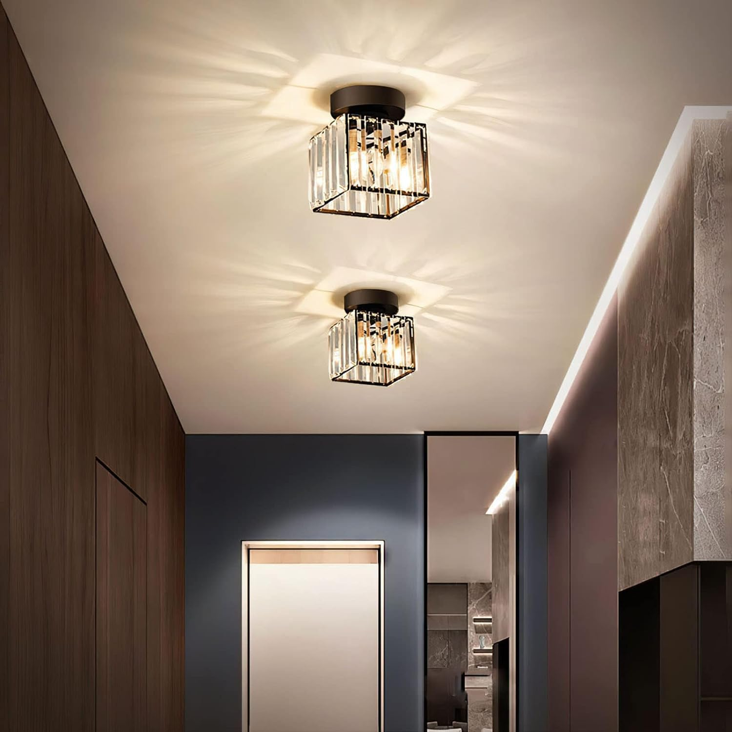 Quadratische Kristall-Deckenlampe mit Lichteffekt