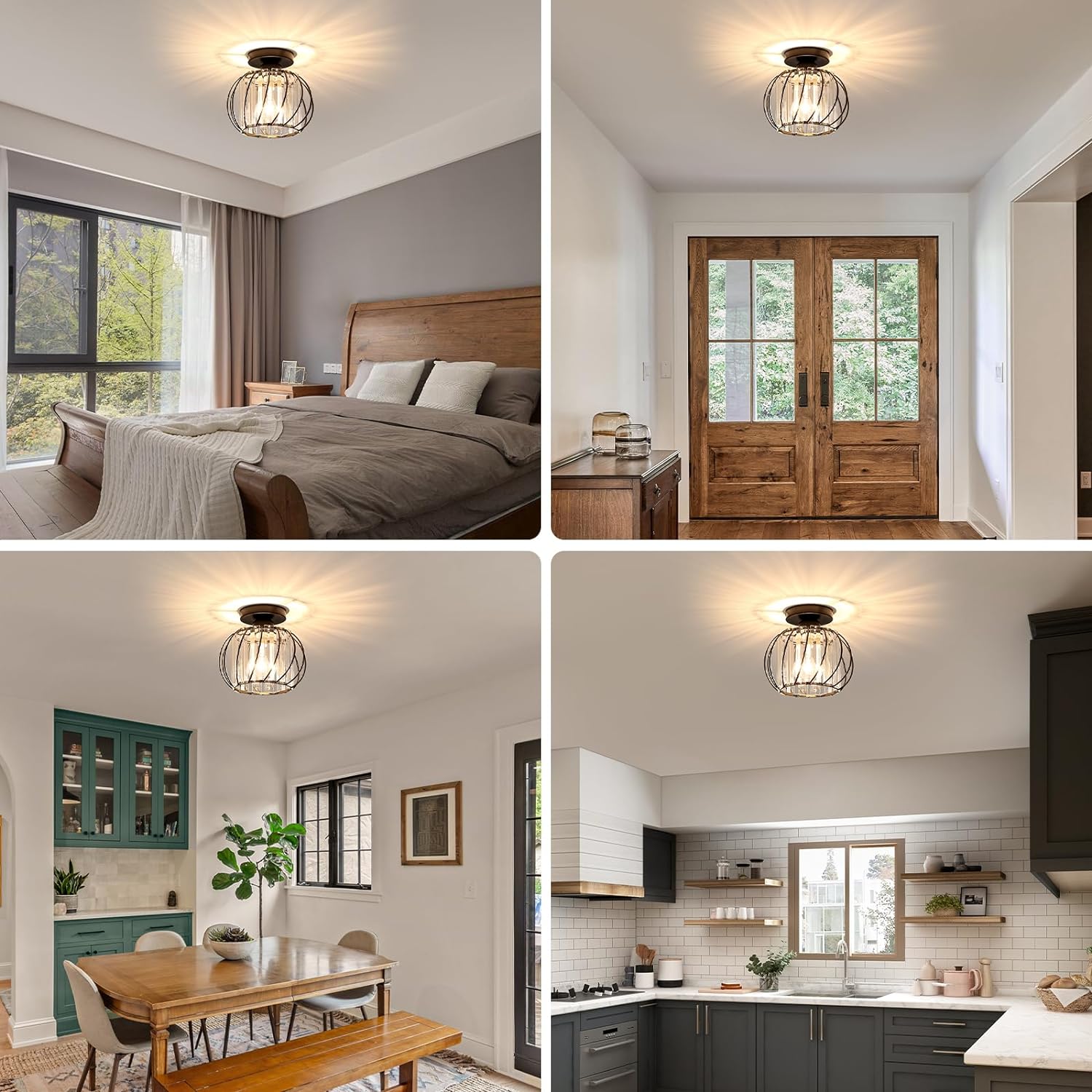 Deckenlampe mit Kristalleffekt und Metallrahmen
