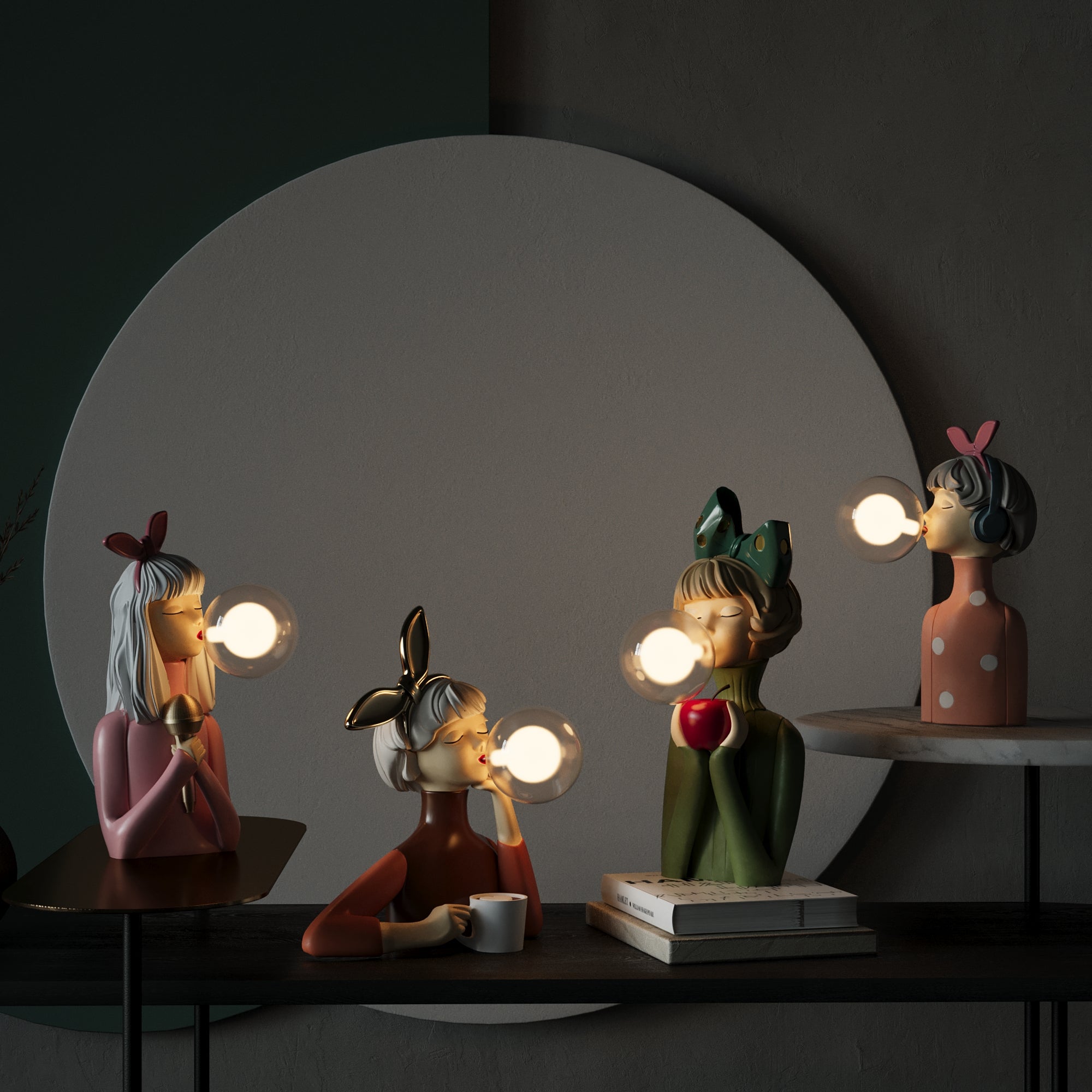 Figurale Tischlampe mit Kaugummiblasen-Licht