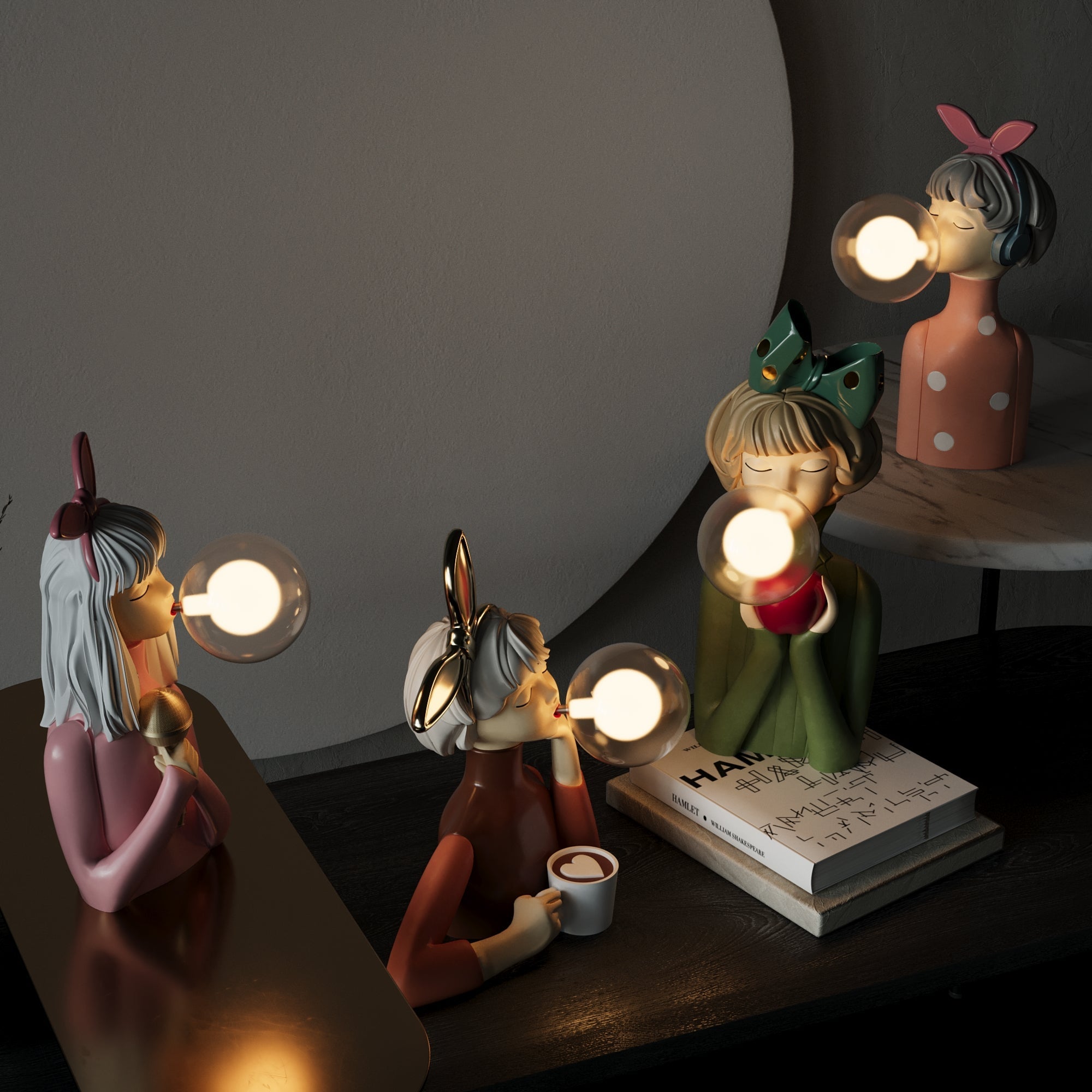 Figurale Tischlampe mit Kaugummiblasen-Licht