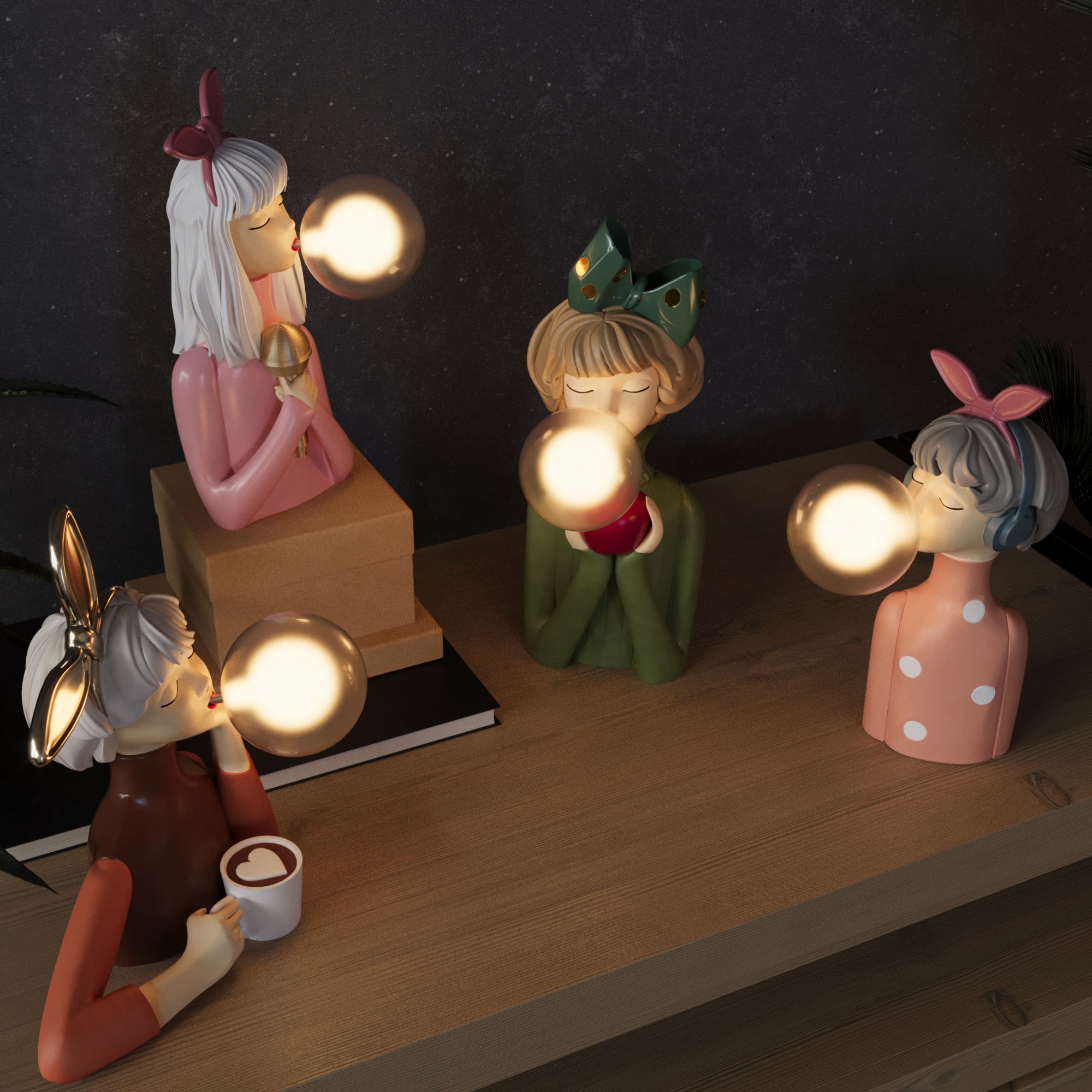 Figurale Tischlampe mit Kaugummiblasen-Licht