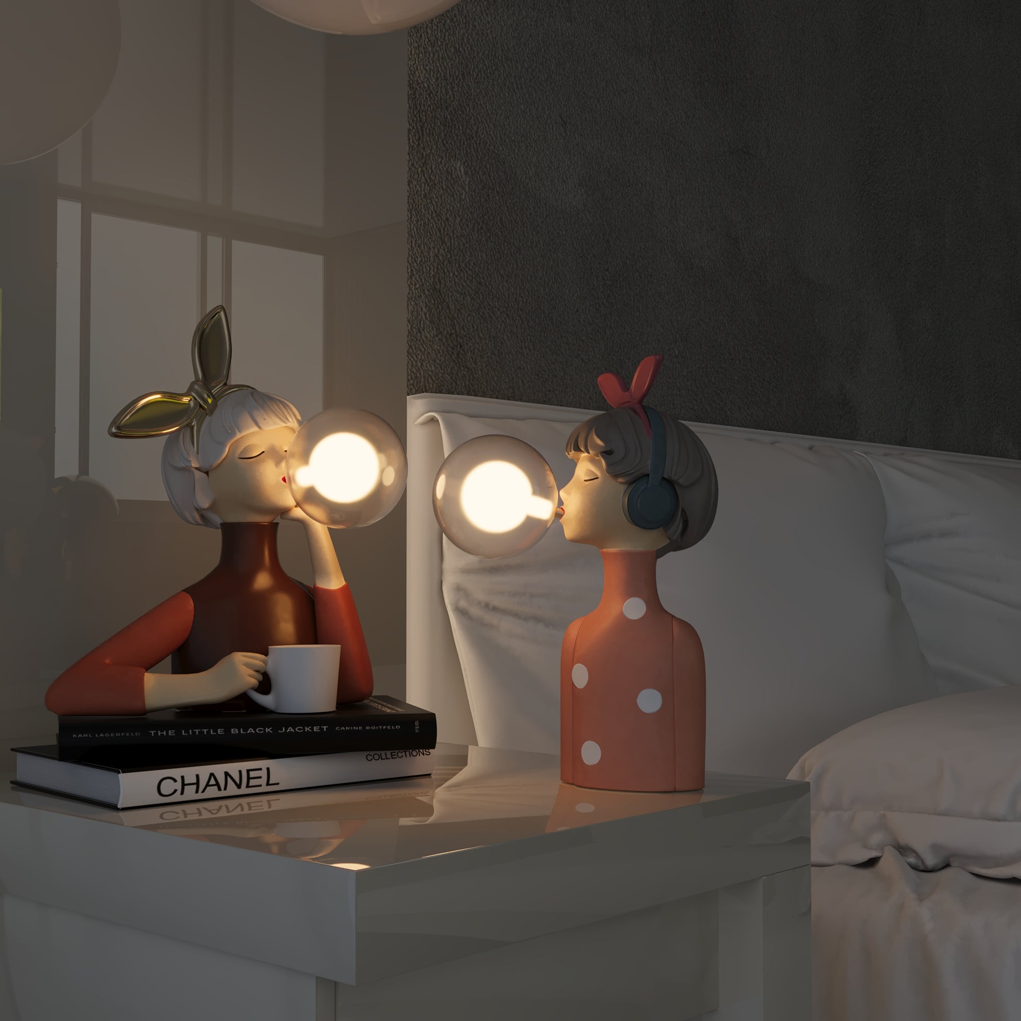 Figurale Tischlampe mit Kaugummiblasen-Licht