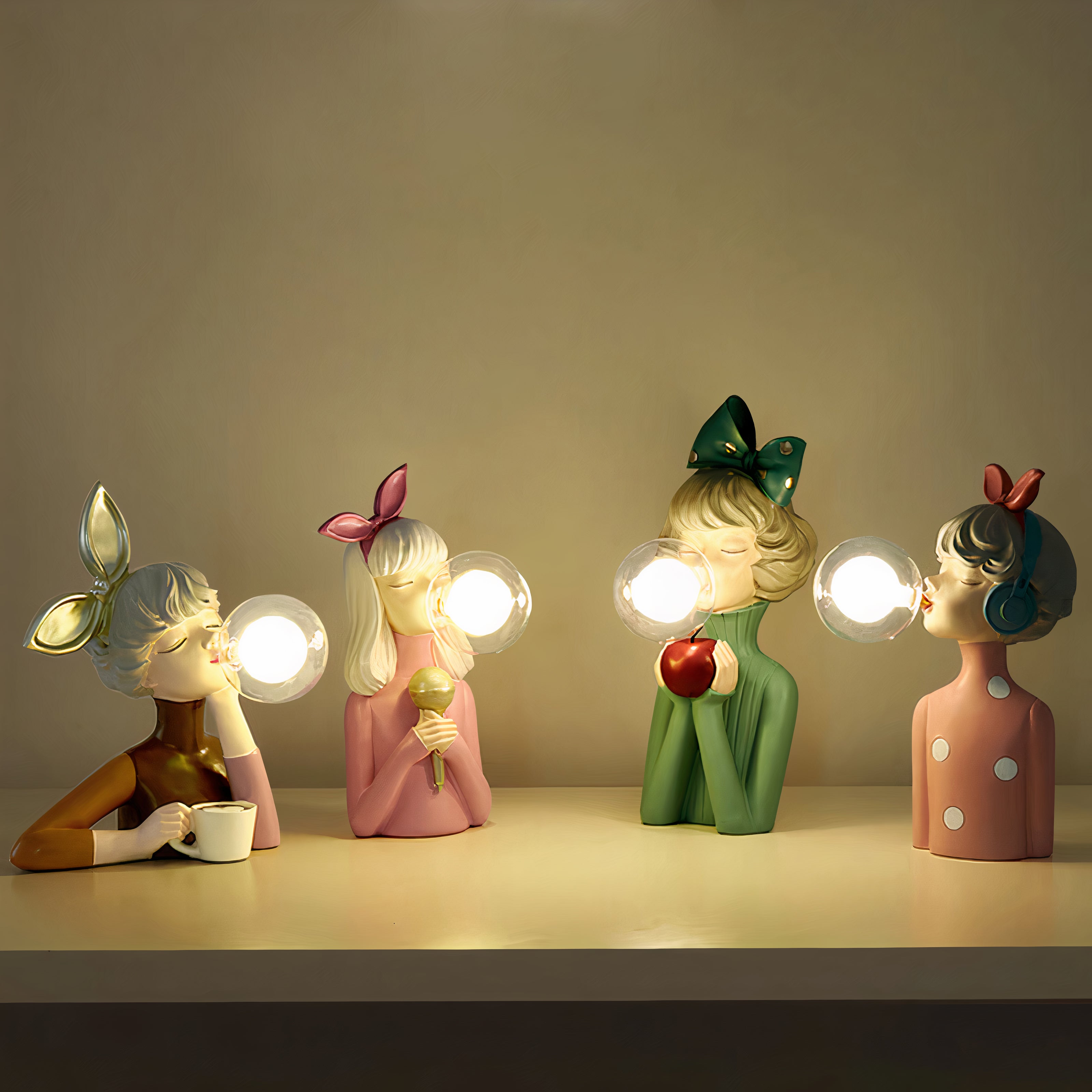 Figurale Tischlampe mit Kaugummiblasen-Licht