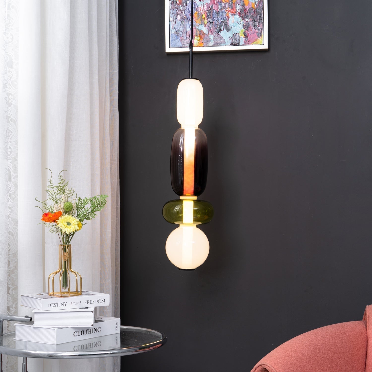 Moderne Glas Deckenlampe – Bunte Pendelleuchte im Skandinavischen Design