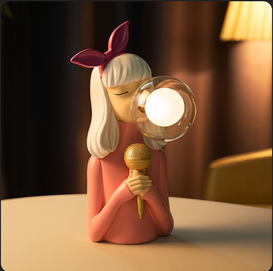 Figurale Tischlampe mit Kaugummiblasen-Licht