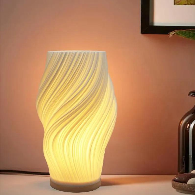 Weisse Spiralförmige Skulptur Tischlampe