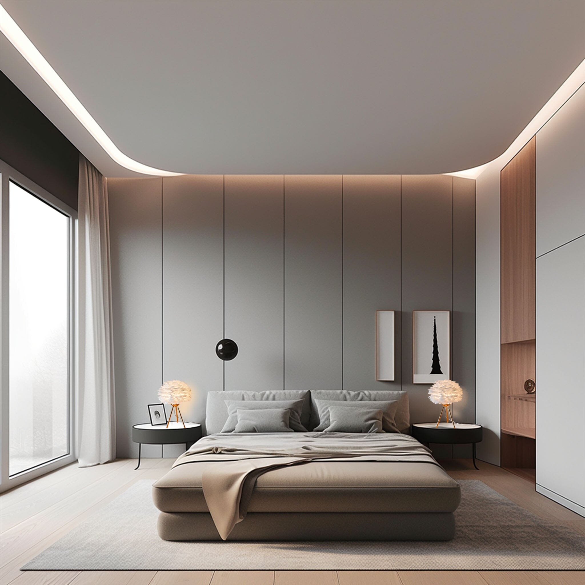 Feder-Tischlampe mit Stativ – Für Schlafzimmer & Wohnzimmer