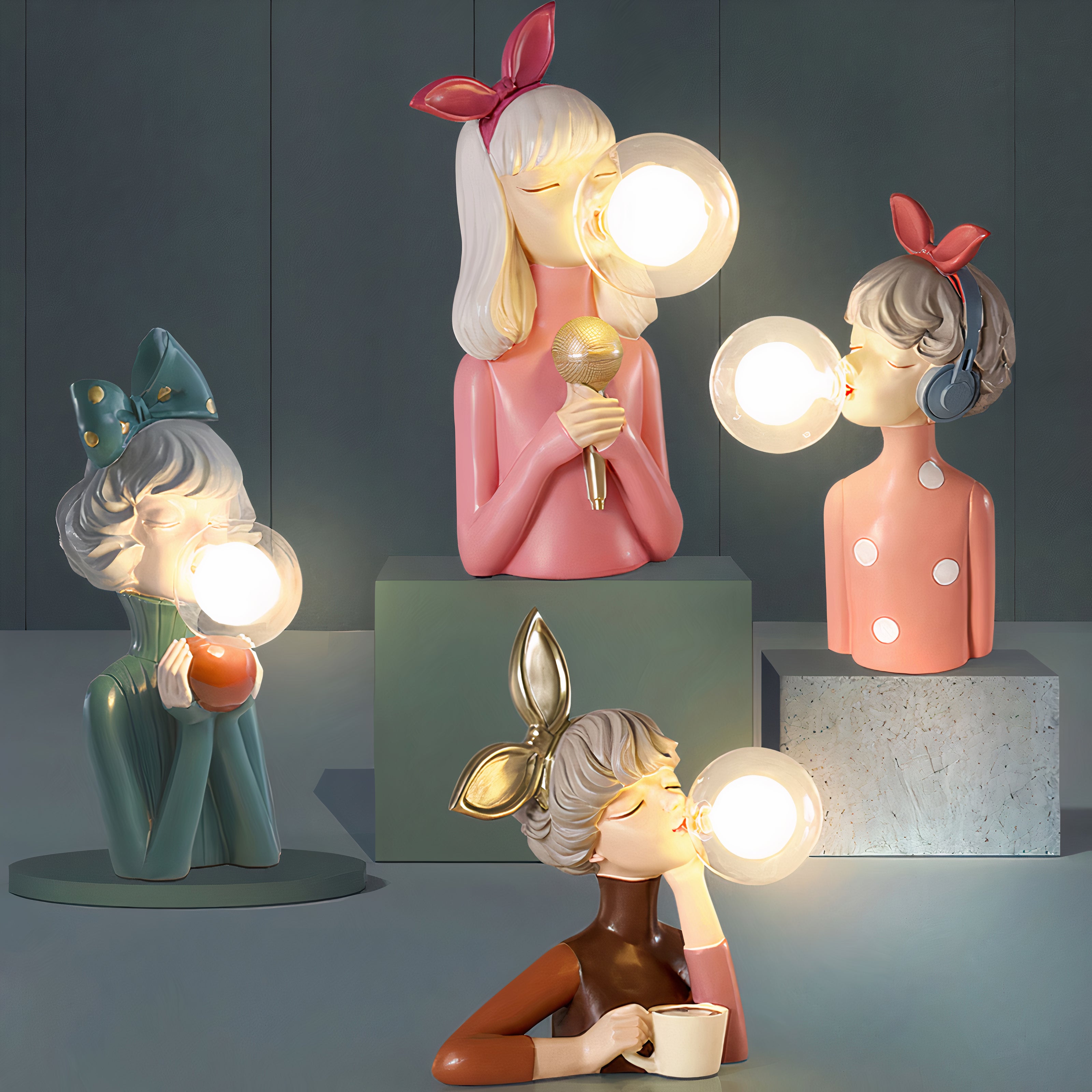 Figurale Tischlampe mit Kaugummiblasen-Licht