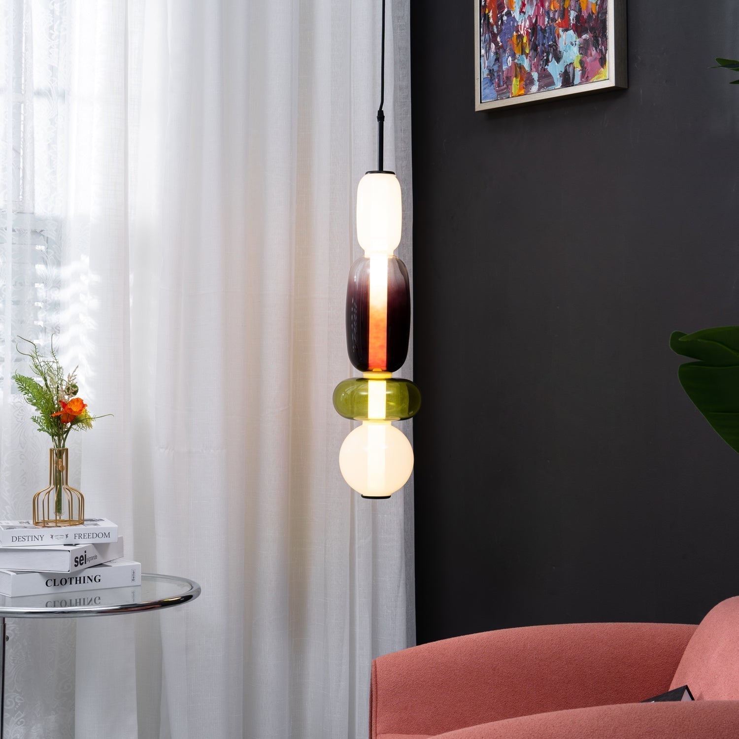 Moderne Glas Deckenlampe – Bunte Pendelleuchte im Skandinavischen Design