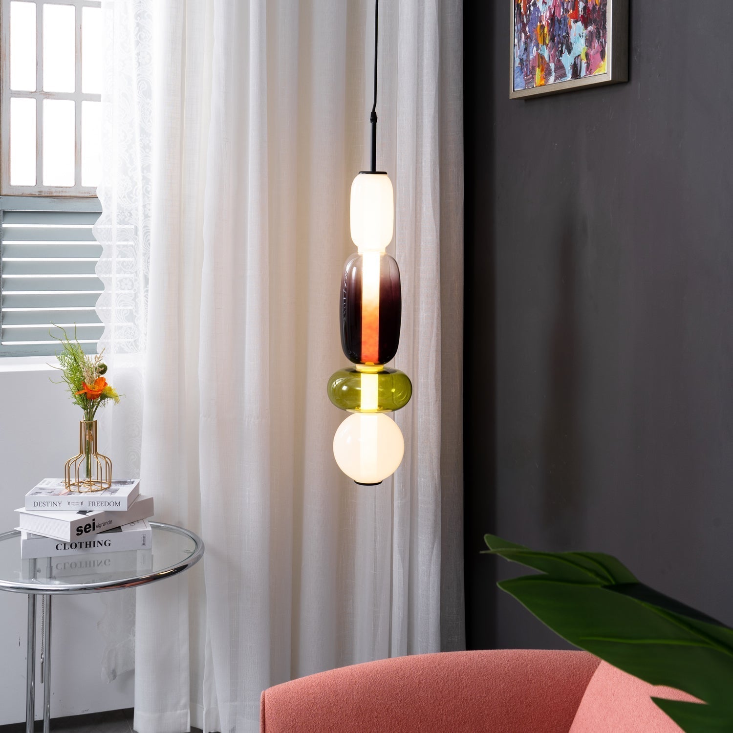 Moderne Glas Deckenlampe – Bunte Pendelleuchte im Skandinavischen Design