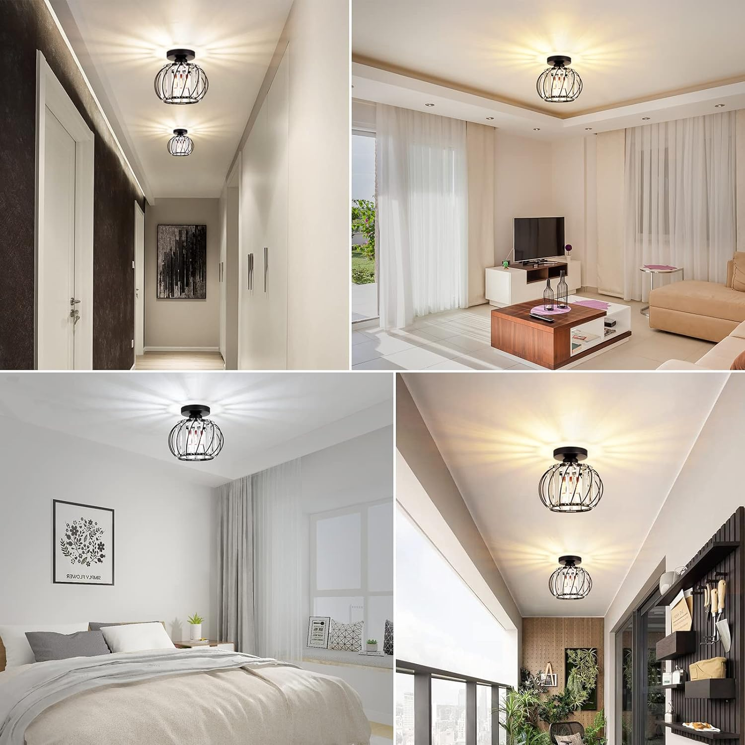 Deckenlampe mit Kristalleffekt und Metallrahmen