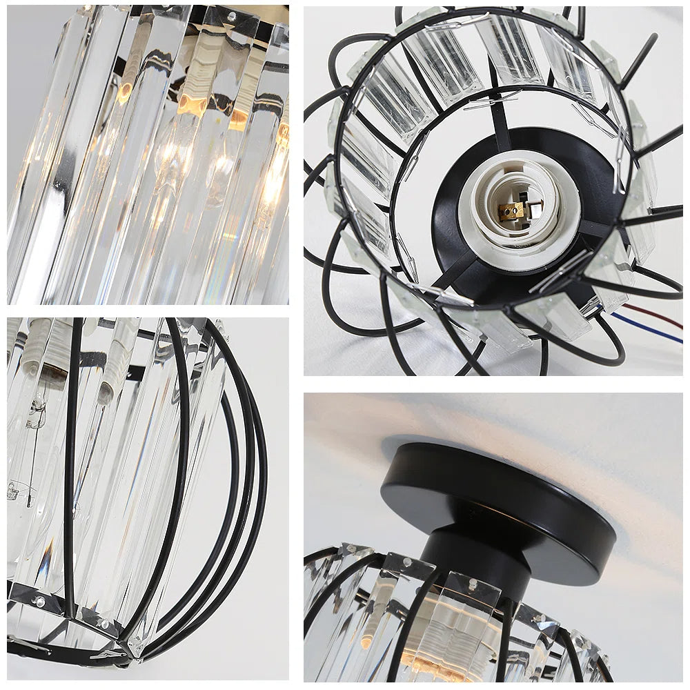 Deckenlampe mit Kristalleffekt und Metallrahmen