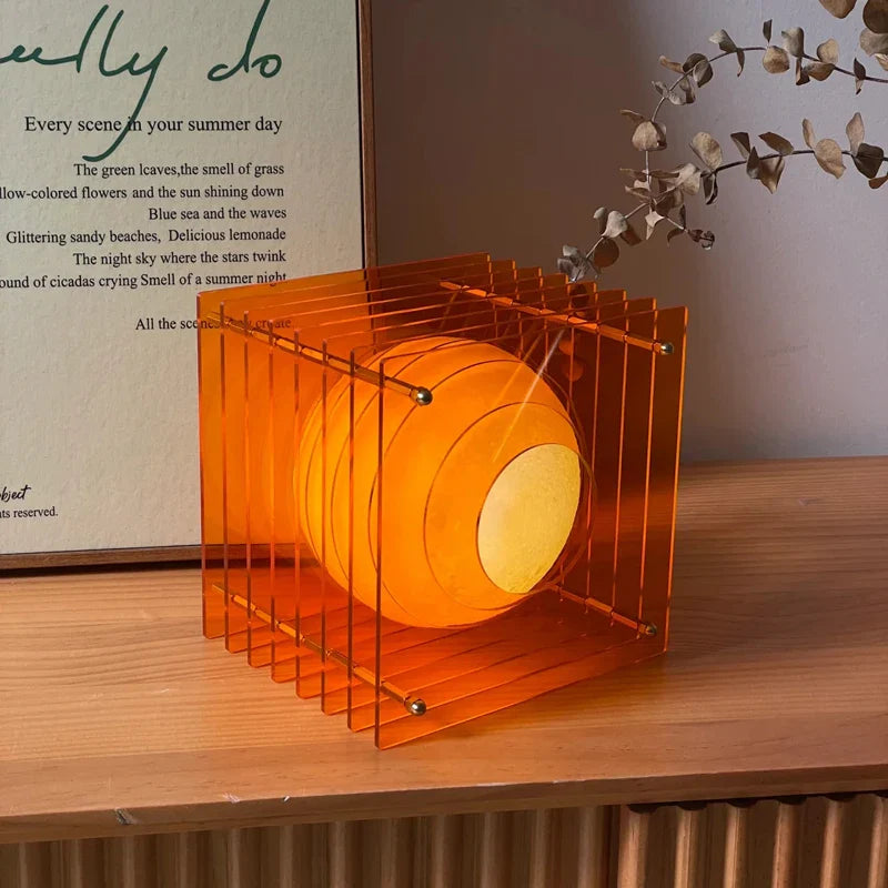 Geometrische Amber-Würfel Tischlampe