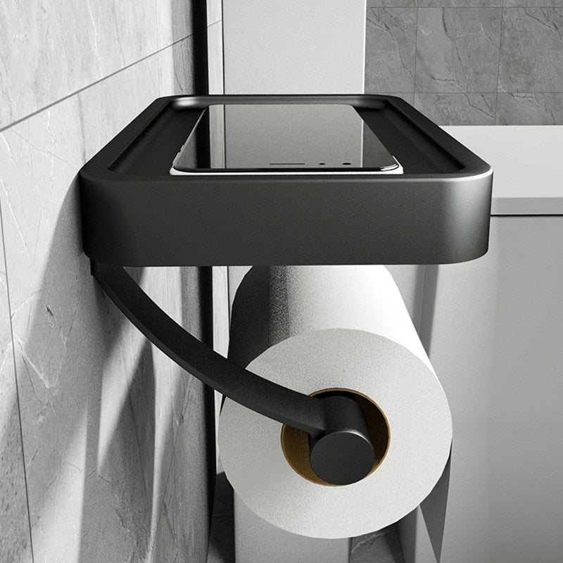 Wandmontierter WC-Rollenhalter mit Ablage – Modern & Platzsparend