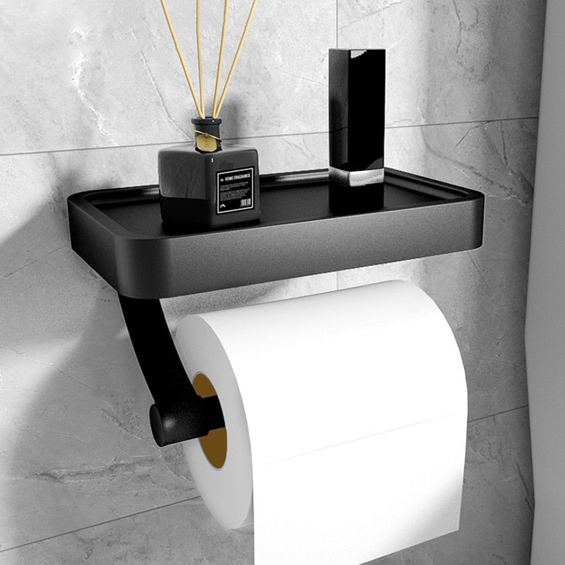 Wandmontierter WC-Rollenhalter mit Ablage – Modern & Platzsparend